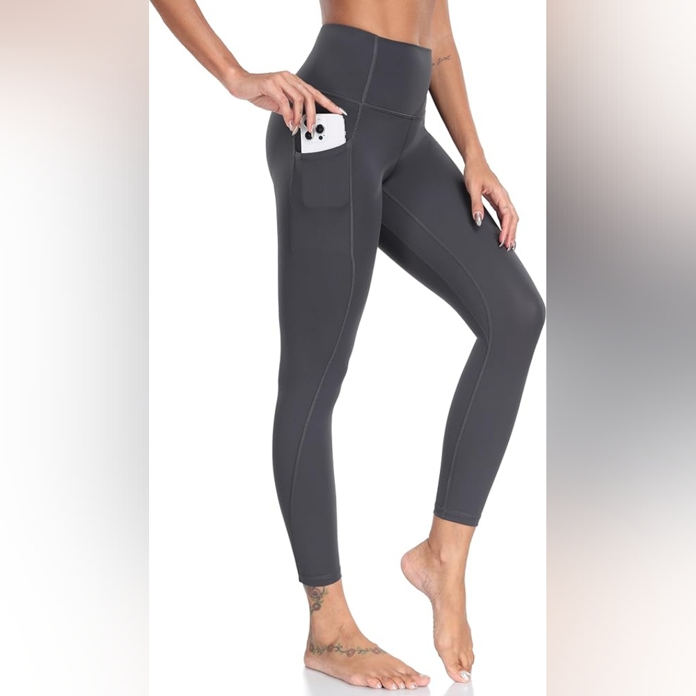 Women's Plus Size Yoga Pant High Waist Leggings with Pocket- Dark GREY